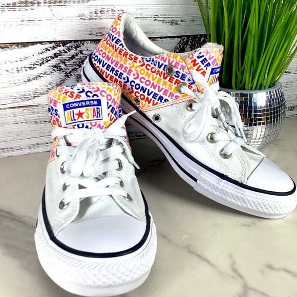 Converse size 9 Madison Wordmark Canvas White Sneakers Multicolor Tennis Shoes - Picture 1 of 12